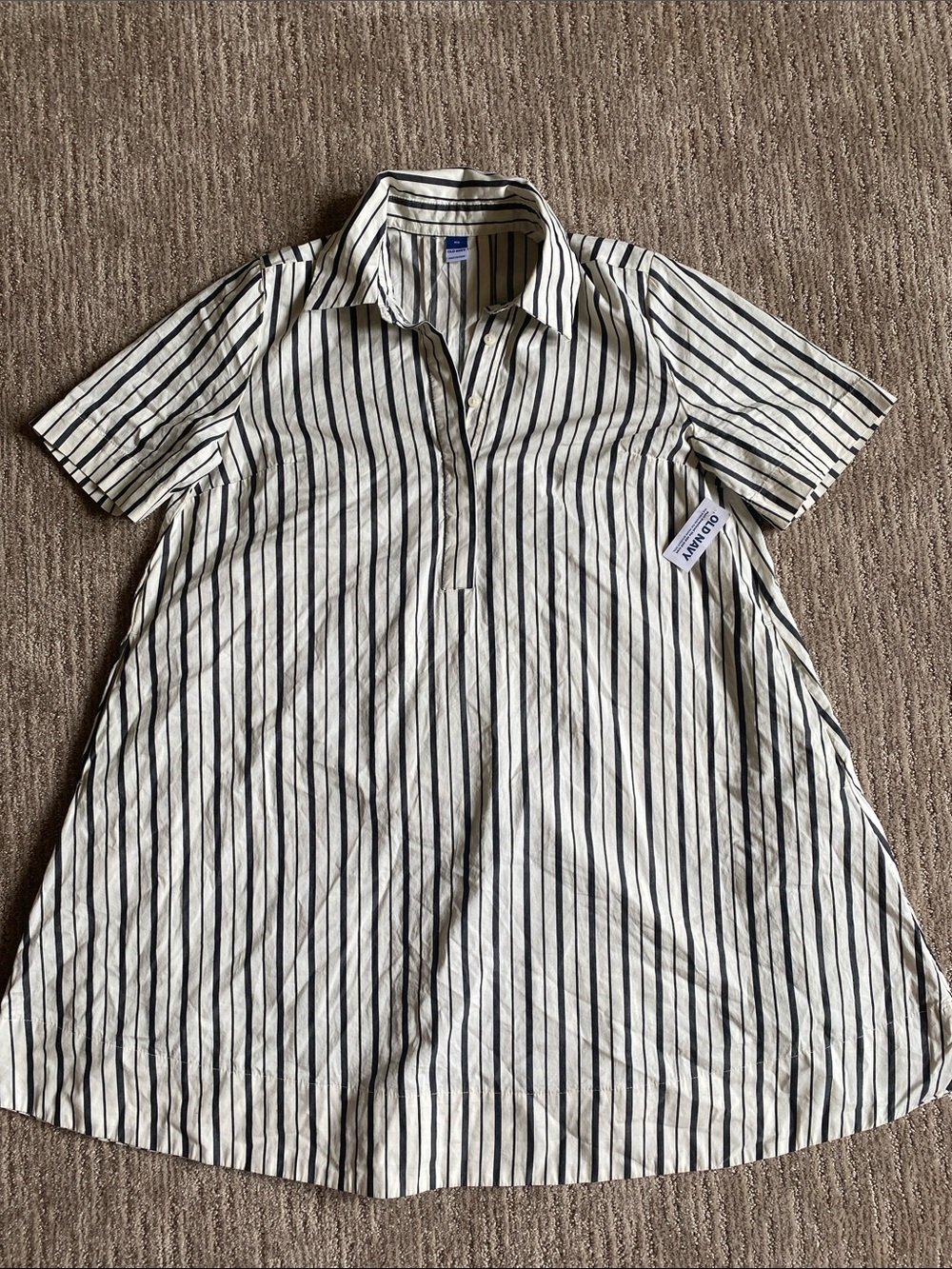 NWT Black Pinstripe Babydoll T-Shirt Dress Old Navy Black and Cream